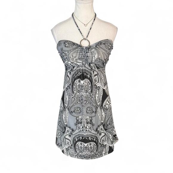 Cristina Dresses & Skirts - Y2K black and white paisley halter dress silver accents size small Cristina love